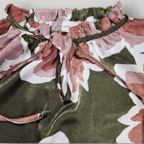 Lovely Melody Women's S Floral Print Satin Tie Neck Long Sleeve Blouse USA - Picture 5 of 11